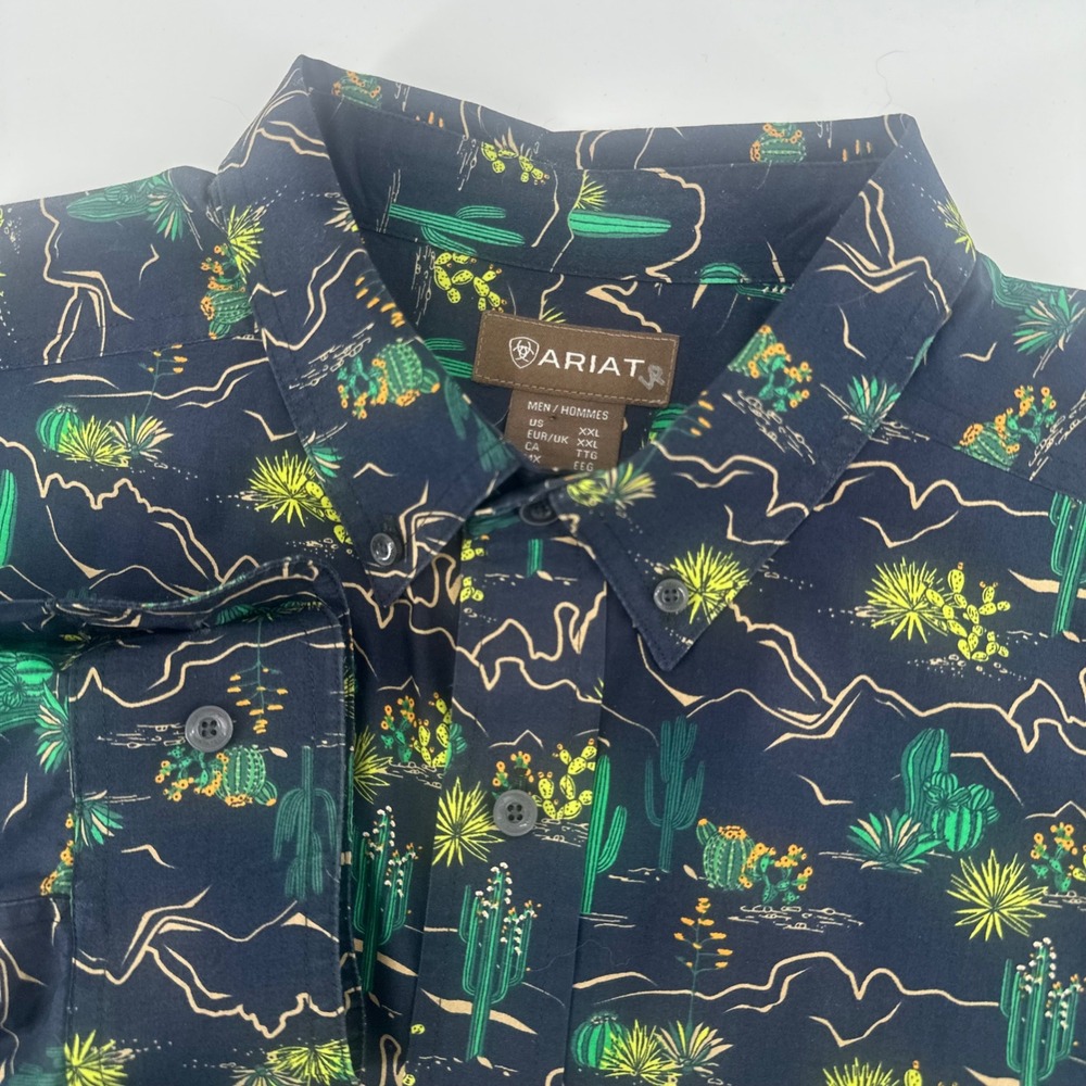 Ariat Beckett Shirt Mens XXL Navy Blue Cactus Print Long Sleeve Button Down